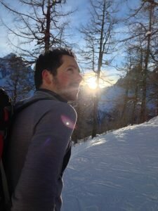 The sun poking round the Aiguilles